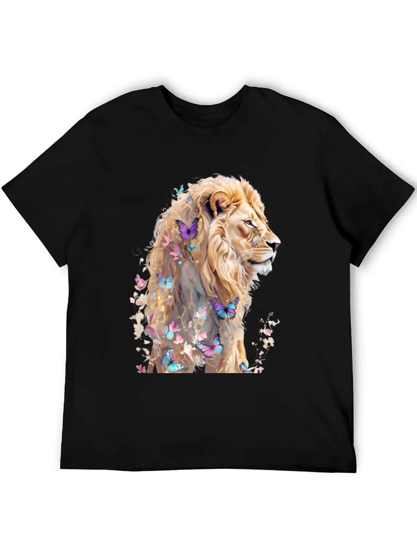 Majestic Lion And Butterflies Essential Cotton Tee For Daily Outfits – Unisex Style