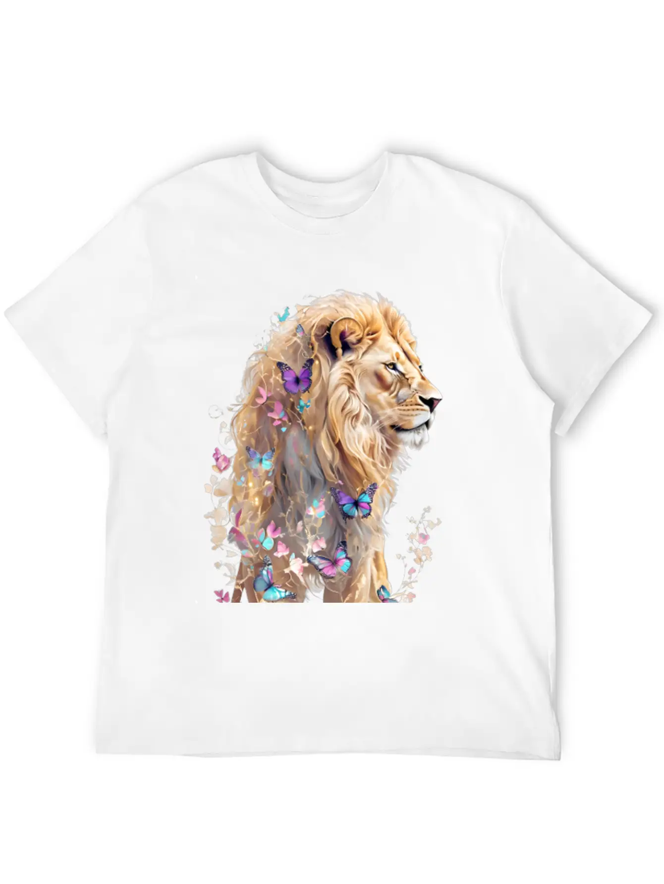 Majestic Lion And Butterflies Essential Cotton Tee For Daily Outfits – Unisex Style