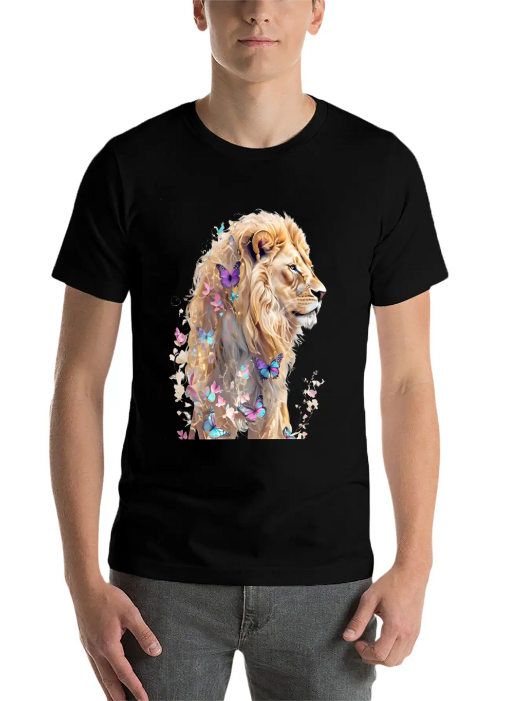 Majestic Lion And Butterflies Essential Cotton Tee For Daily Outfits – Unisex Style