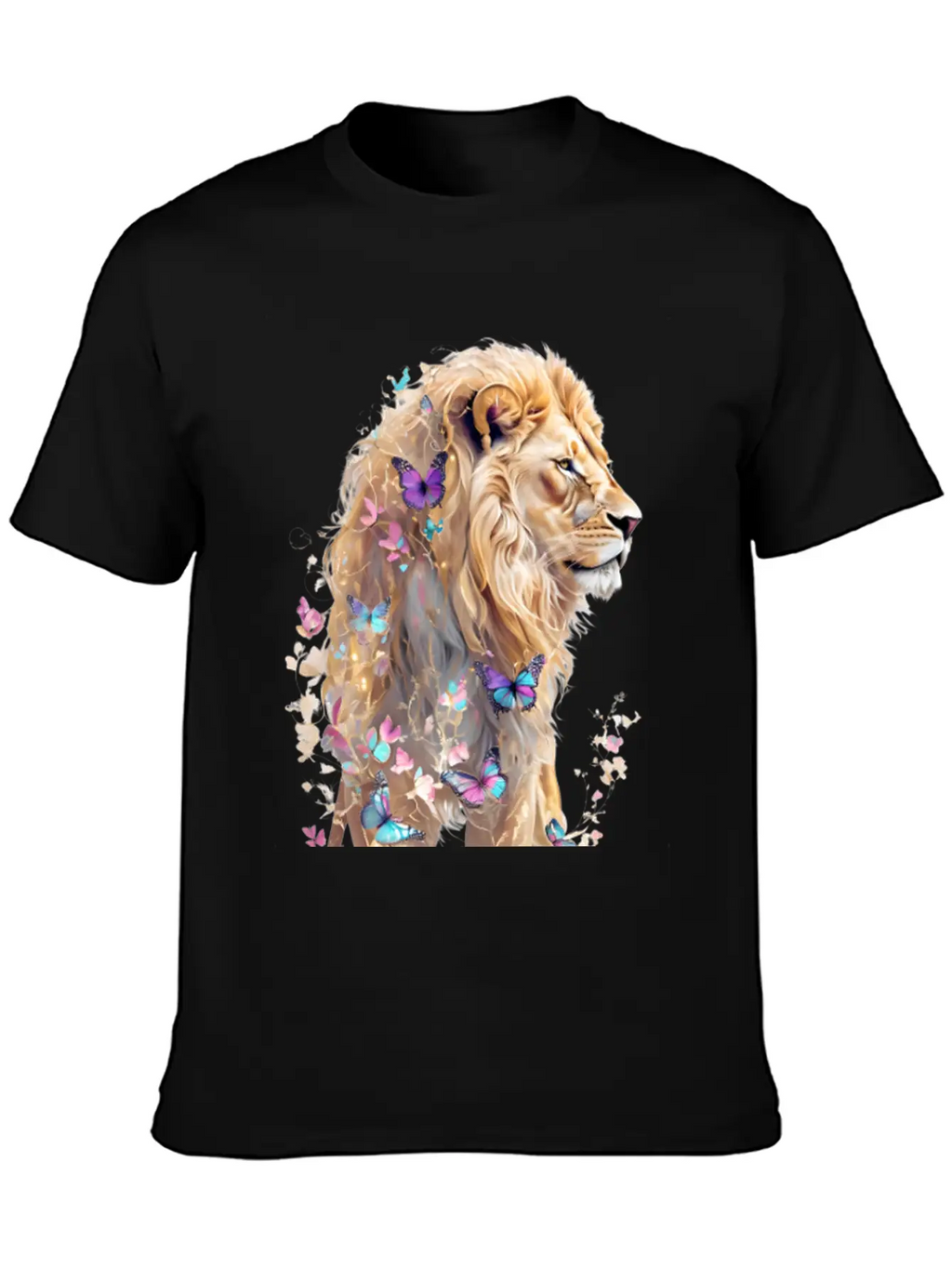 Majestic Lion And Butterflies Essential Cotton Tee For Daily Outfits – Unisex Style