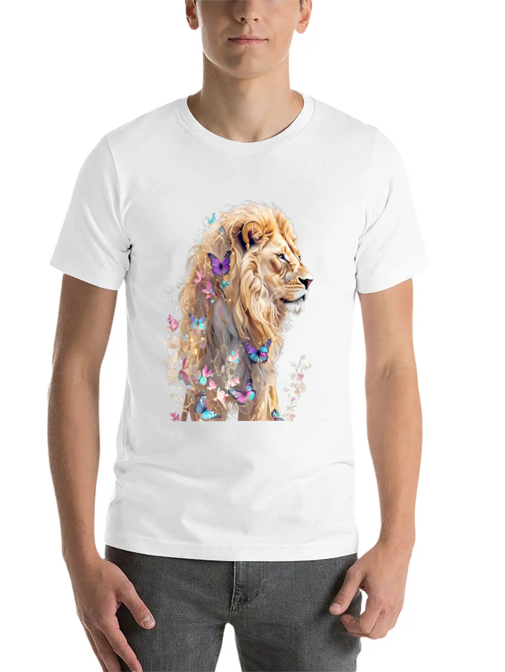 Majestic Lion And Butterflies Essential Cotton Tee For Daily Outfits – Unisex Style
