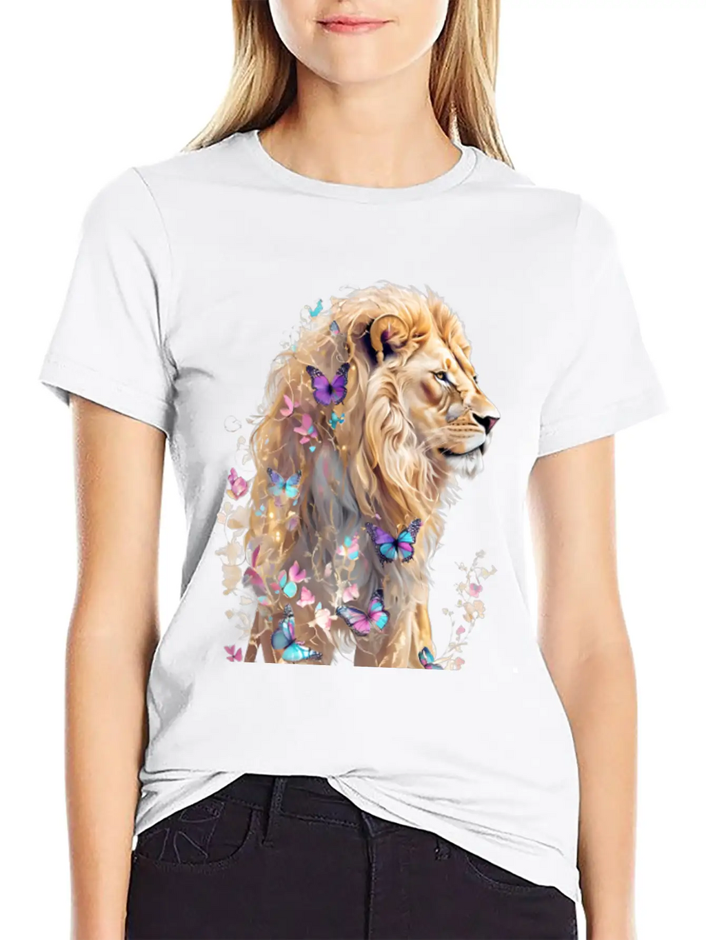 Majestic Lion And Butterflies Essential Cotton Tee For Daily Outfits – Unisex Style