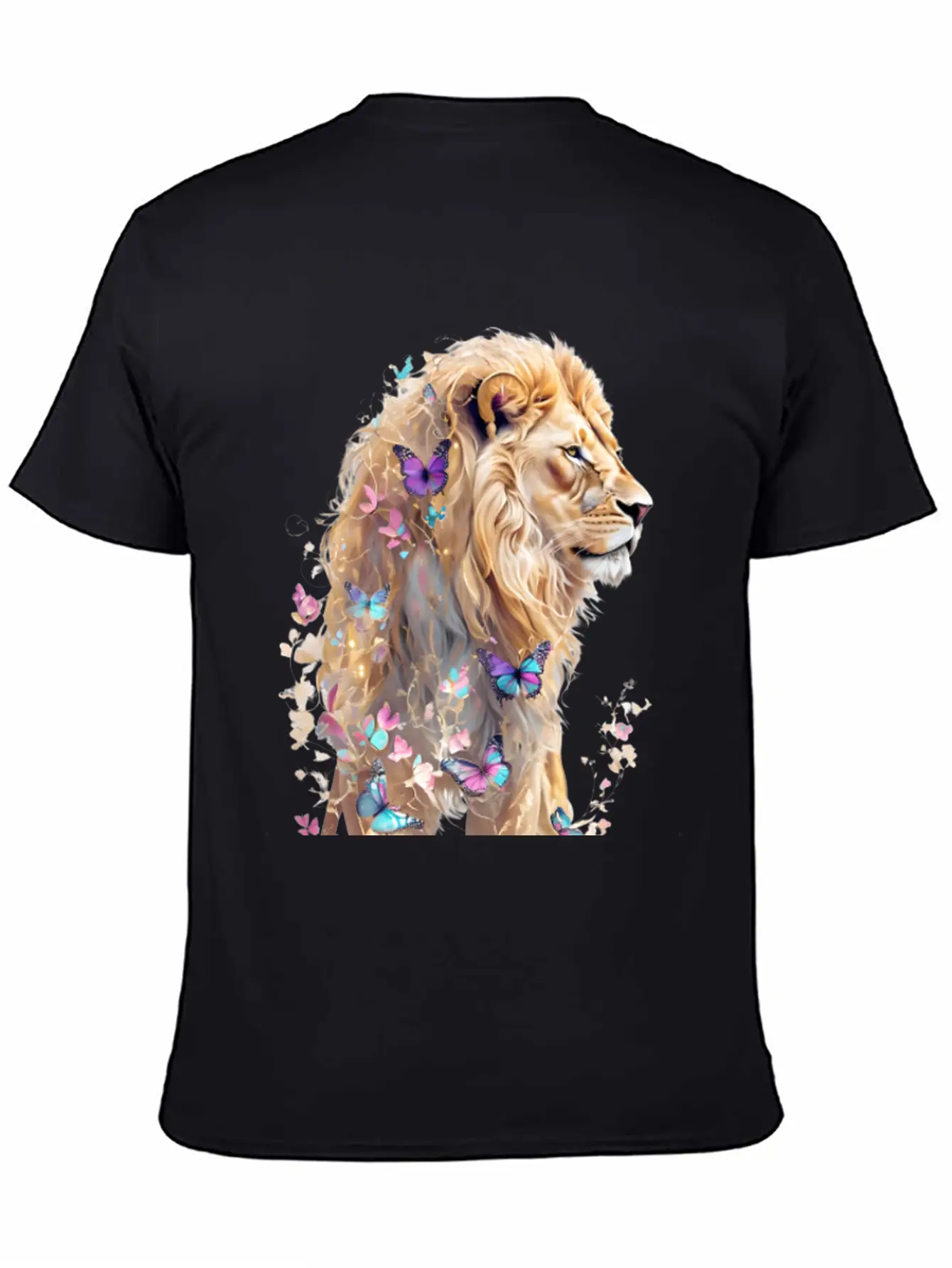 Majestic Lion And Butterflies Essential Cotton Tee For Daily Outfits – Unisex Style