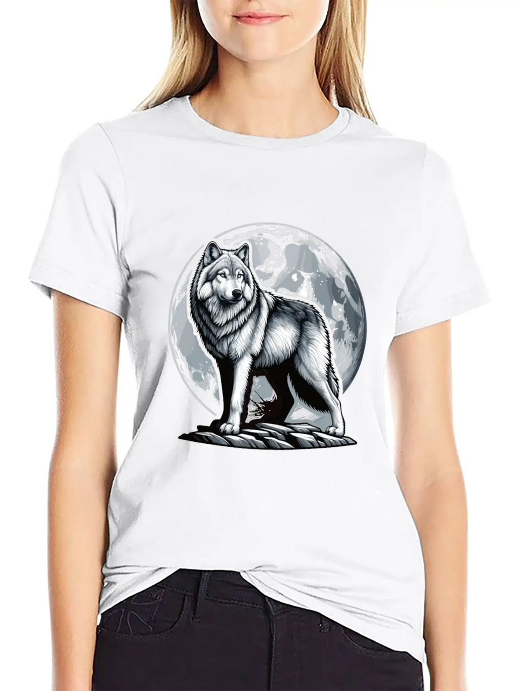 Majestic Moonlit Wolf Illustration Stylish Everyday T-Shirt – Unisex Basic Cotton Tee