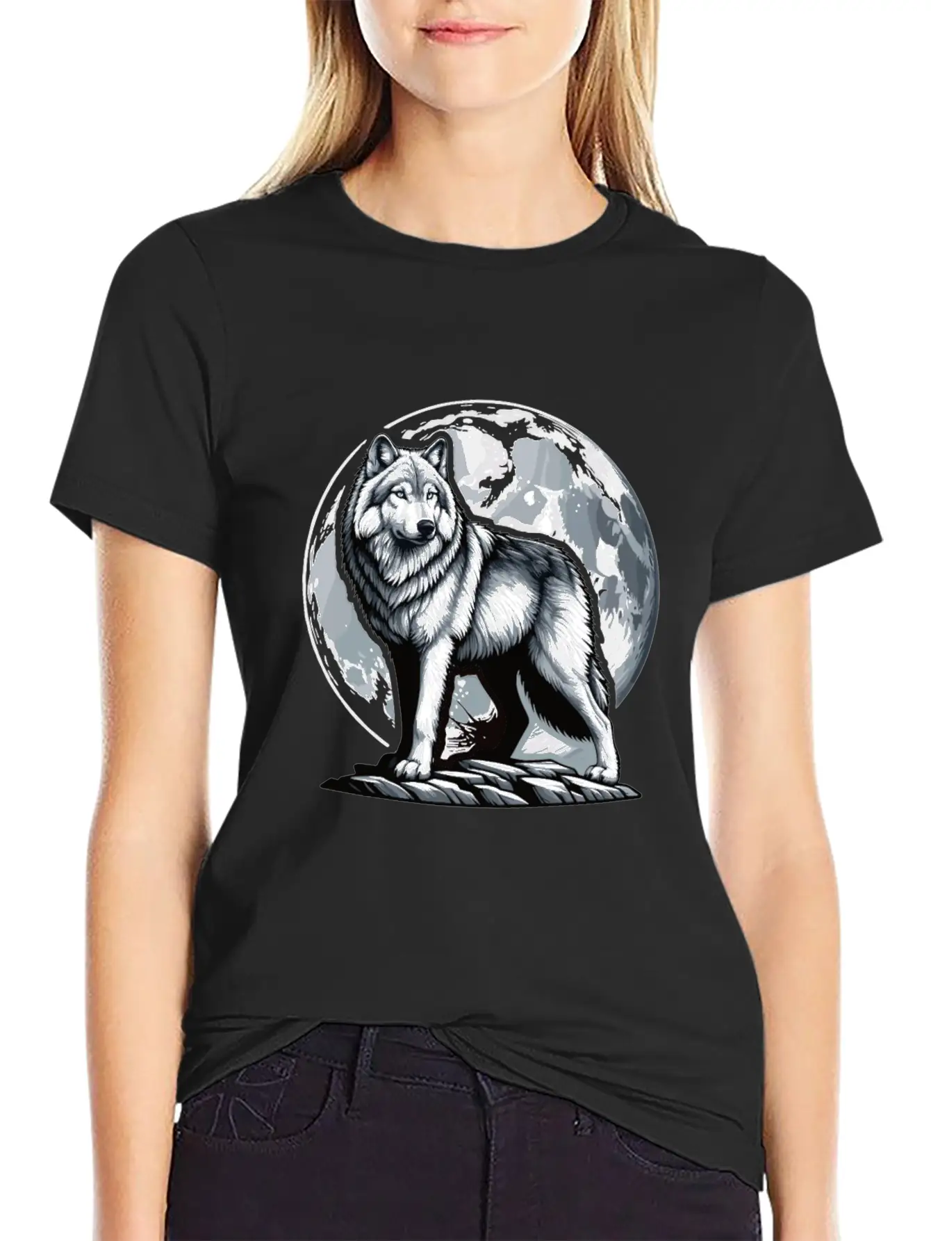 Majestic Moonlit Wolf Illustration Stylish Everyday T-Shirt – Unisex Basic Cotton Tee