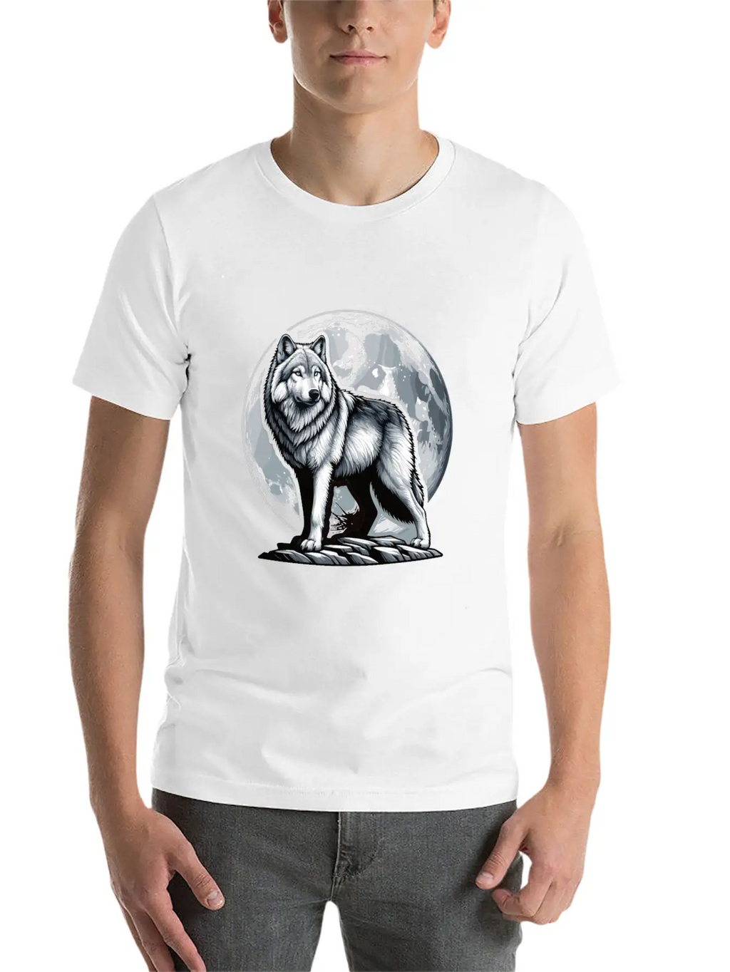 Majestic Moonlit Wolf Illustration Stylish Everyday T-Shirt – Unisex Basic Cotton Tee