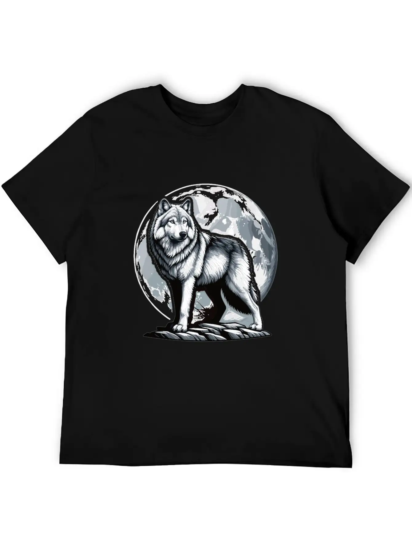 Majestic Moonlit Wolf Illustration Stylish Everyday T-Shirt – Unisex Basic Cotton Tee