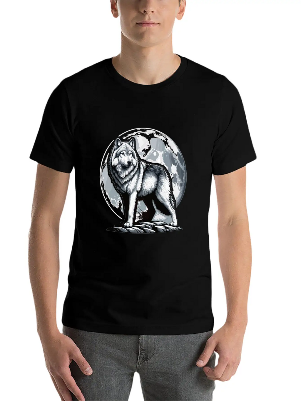 Majestic Moonlit Wolf Illustration Stylish Everyday T-Shirt – Unisex Basic Cotton Tee