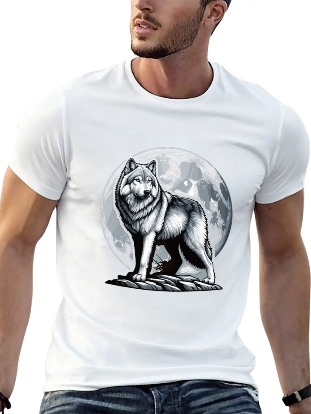 Majestic Moonlit Wolf Illustration Stylish Everyday T-Shirt – Unisex Basic Cotton Tee