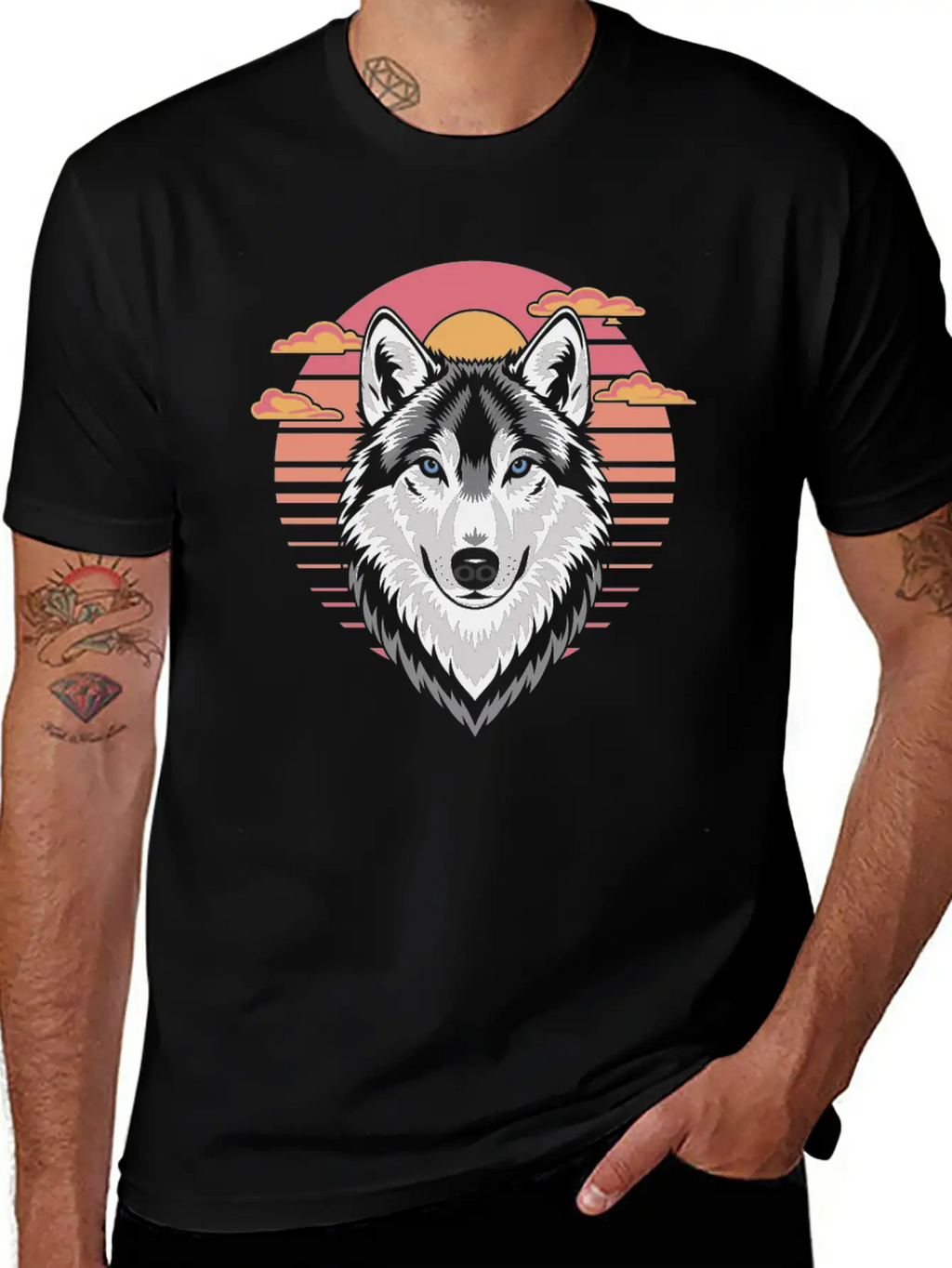 Majestic Wolf At Sunset With Bold Colors Breathable Soft Cotton T-Shirt – Timeless Casual Look