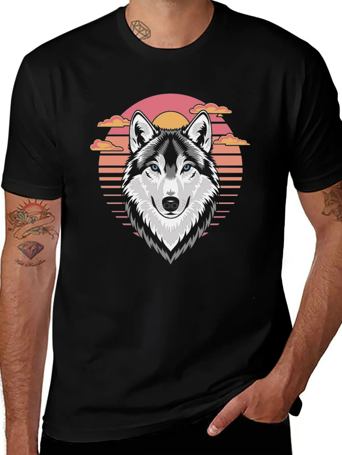 Majestic Wolf At Sunset With Bold Colors Breathable Soft Cotton T-Shirt – Timeless Casual Look