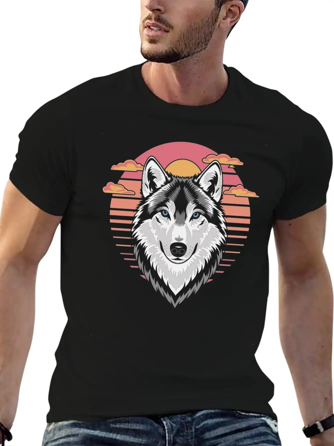 Majestic Wolf At Sunset With Bold Colors Breathable Soft Cotton T-Shirt – Timeless Casual Look