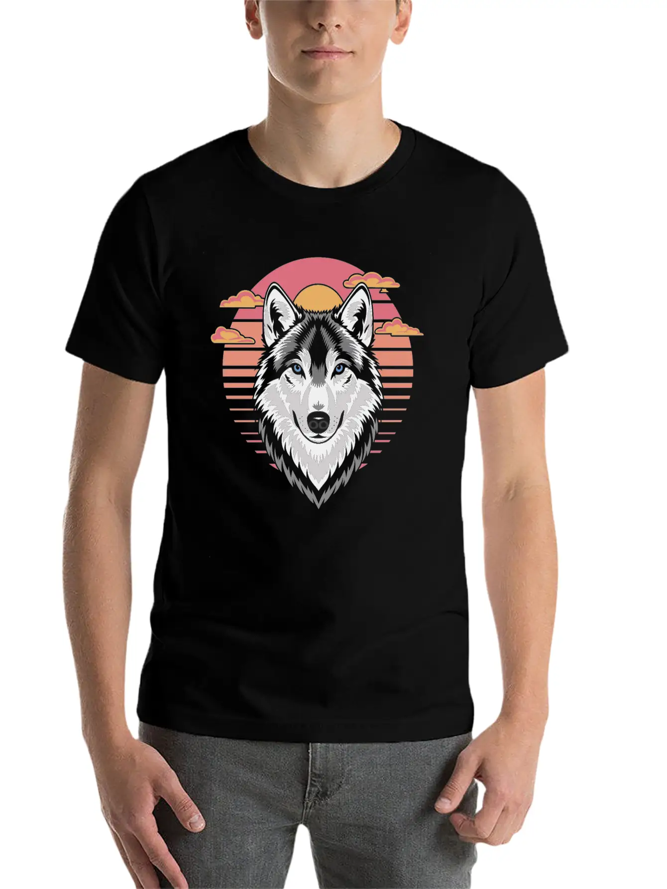Majestic Wolf At Sunset With Bold Colors Breathable Soft Cotton T-Shirt – Timeless Casual Look