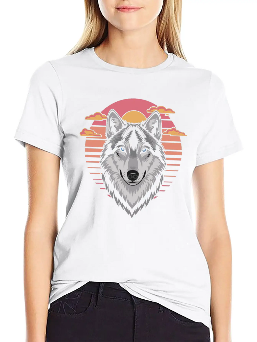 Majestic Wolf At Sunset With Bold Colors Breathable Soft Cotton T-Shirt – Timeless Casual Look