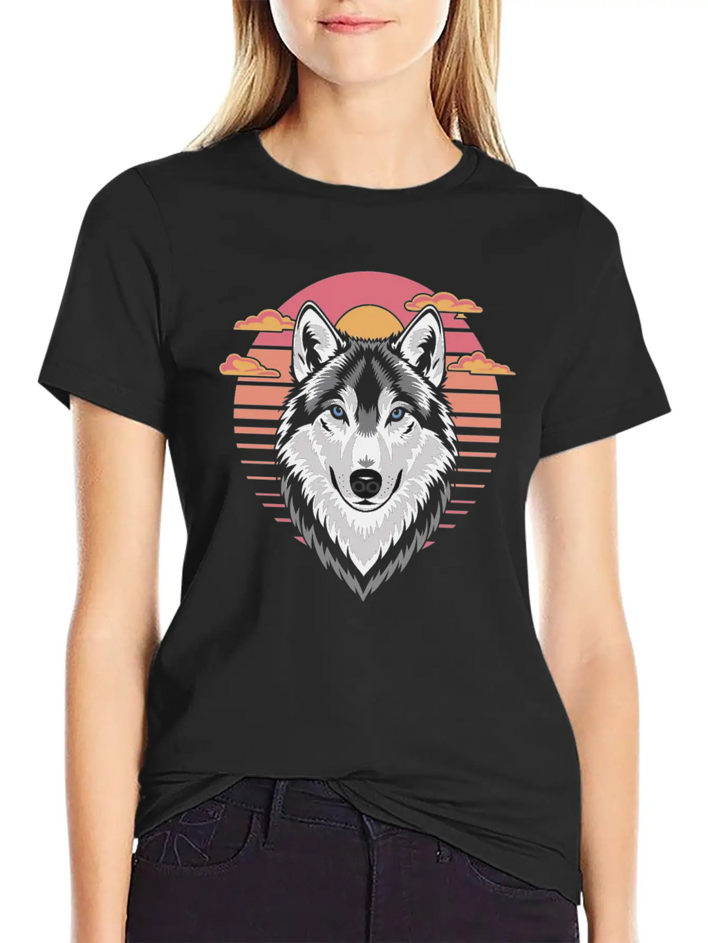 Majestic Wolf At Sunset With Bold Colors Breathable Soft Cotton T-Shirt – Timeless Casual Look