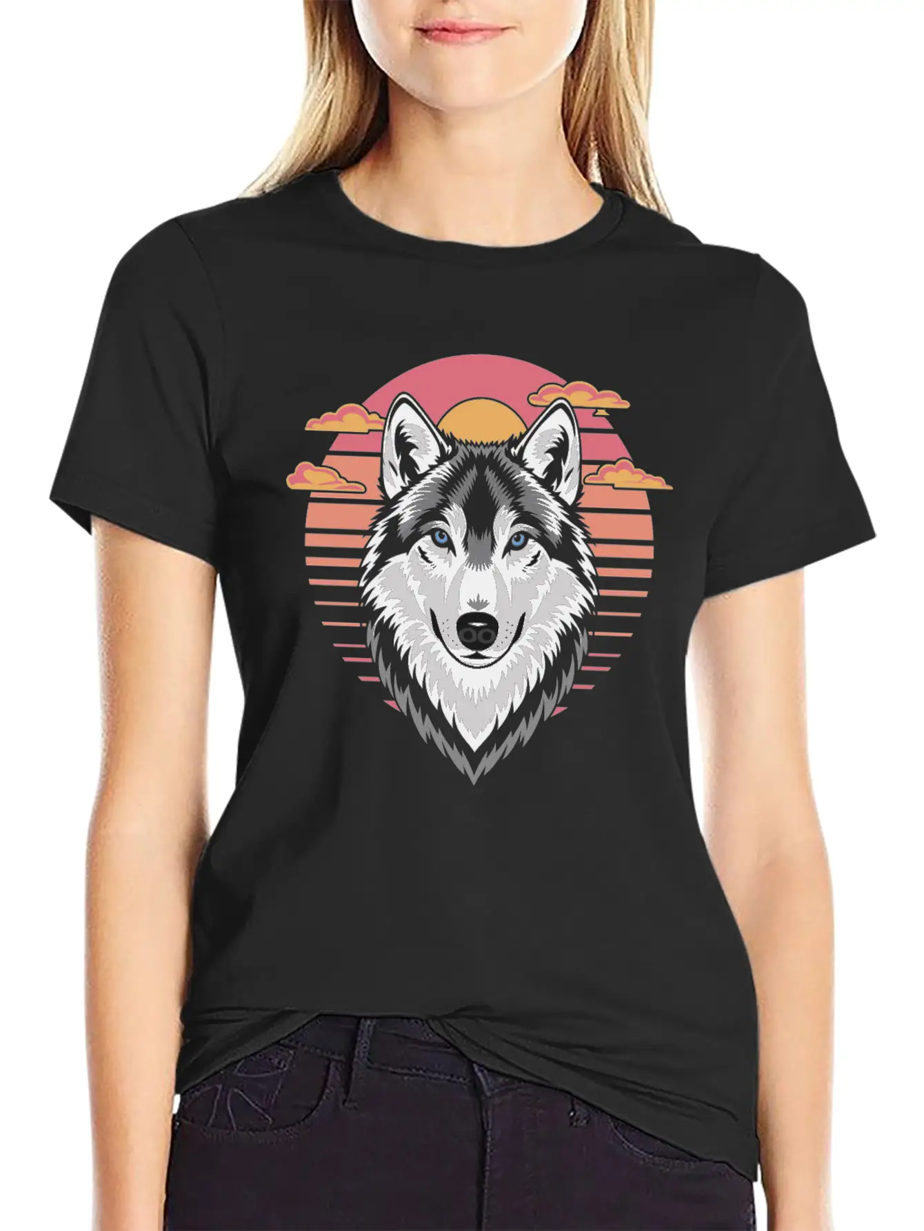 Majestic Wolf At Sunset With Bold Colors Breathable Soft Cotton T-Shirt – Timeless Casual Look