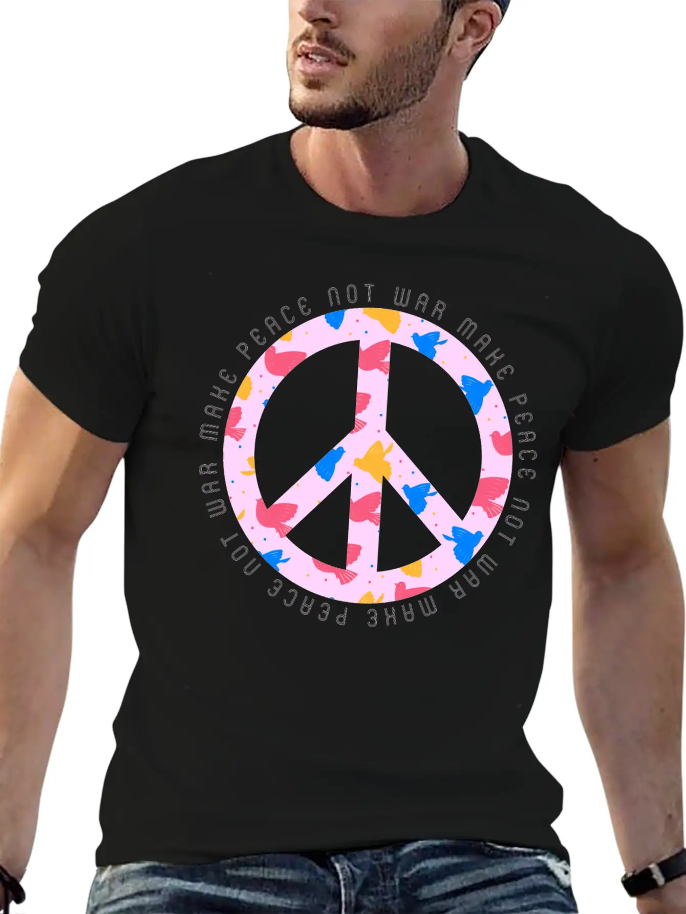 Make Peace Not War - Peace Sign Logo Casual Graphic T-Shirt – Simple And Comfortable Daily Wear