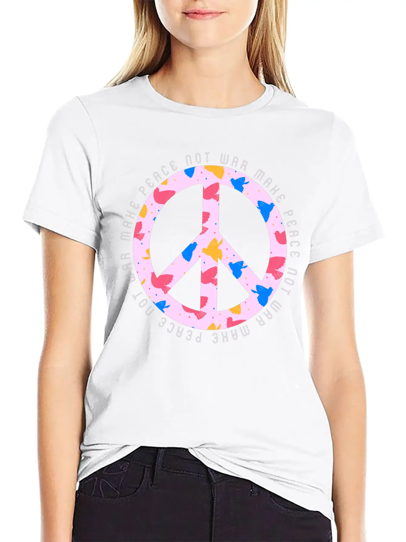 Make Peace Not War - Peace Sign Logo Casual Graphic T-Shirt – Simple And Comfortable Daily Wear