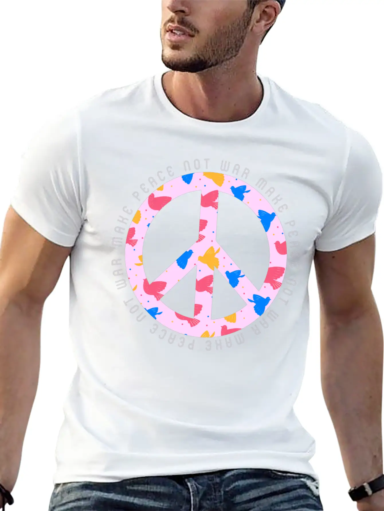 Make Peace Not War - Peace Sign Logo Casual Graphic T-Shirt – Simple And Comfortable Daily Wear
