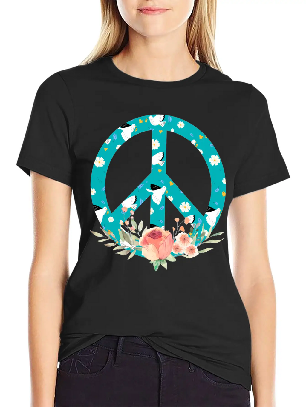 Make Peace Not War - Peace Sign Logo Unisex Short Sleeve Soft Cotton T-Shirt – Casual Everyday Wear