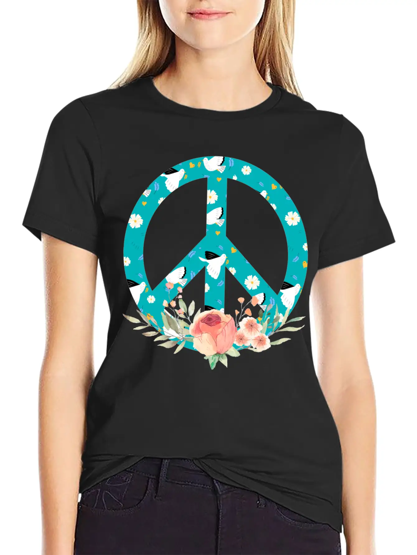 Make Peace Not War - Peace Sign Logo Unisex Short Sleeve Soft Cotton T-Shirt – Casual Everyday Wear
