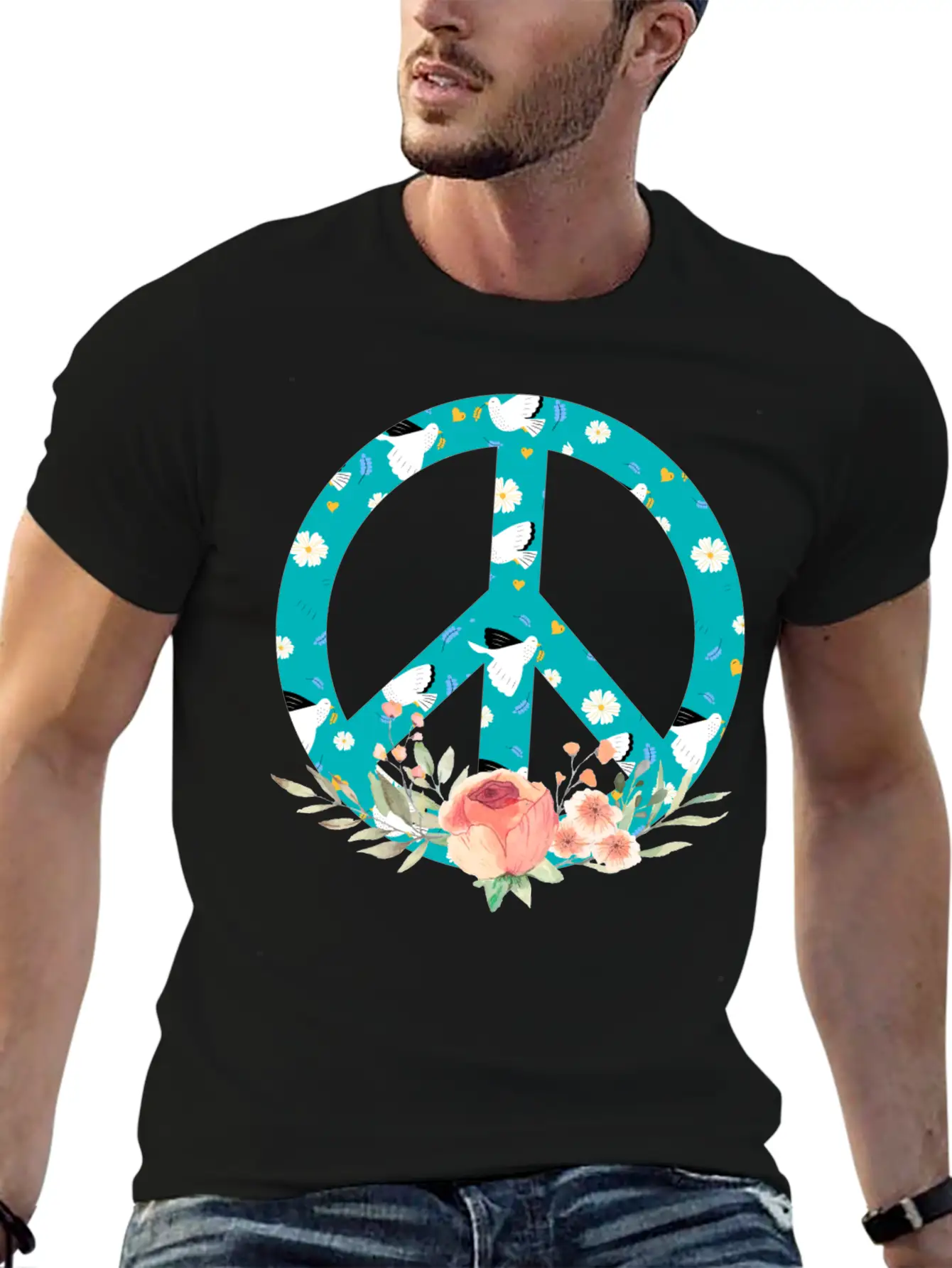 Make Peace Not War - Peace Sign Logo Unisex Short Sleeve Soft Cotton T-Shirt – Casual Everyday Wear