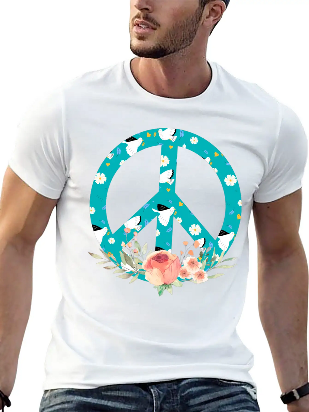 Make Peace Not War - Peace Sign Logo Unisex Short Sleeve Soft Cotton T-Shirt – Casual Everyday Wear