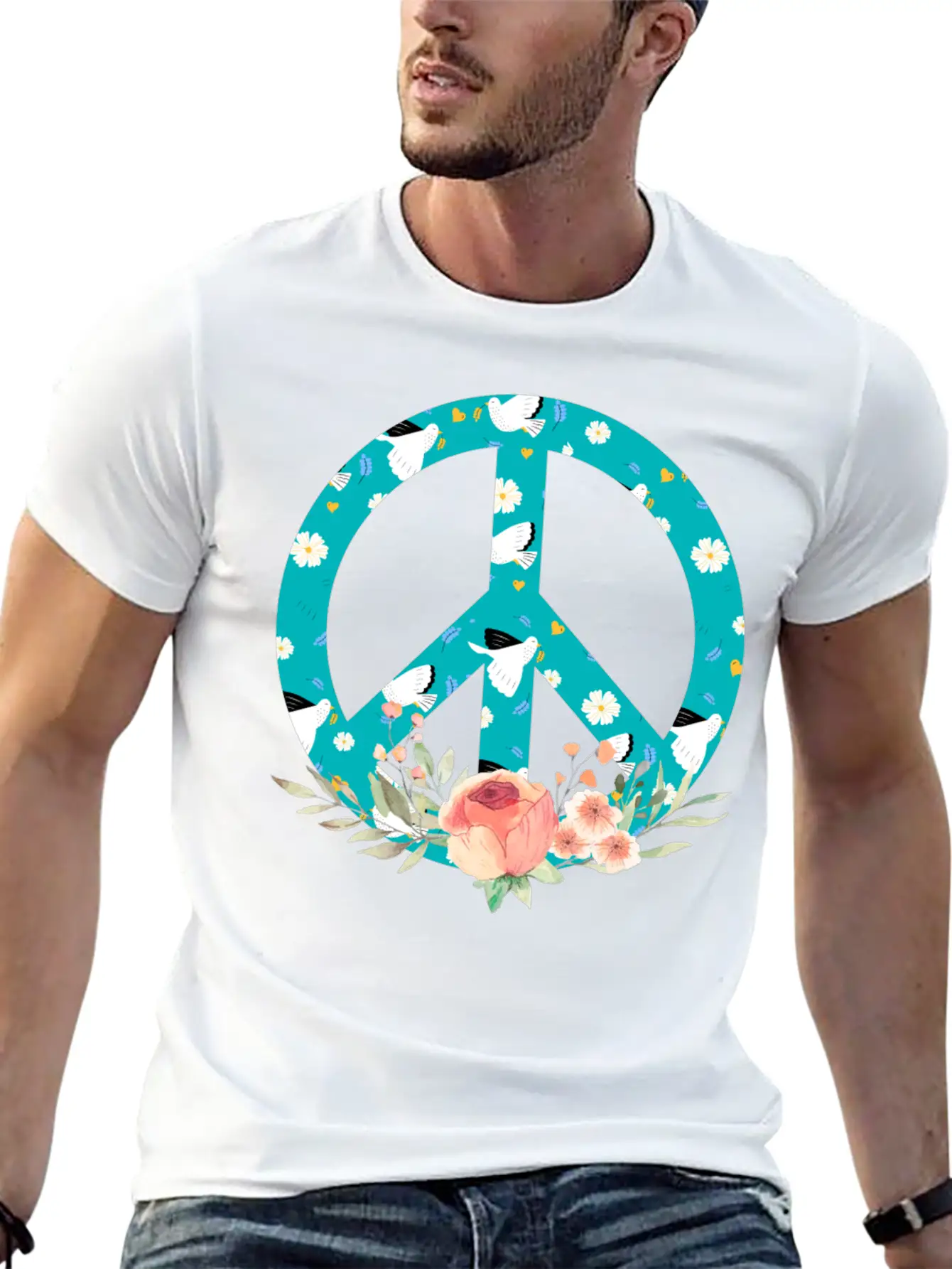 Make Peace Not War - Peace Sign Logo Unisex Short Sleeve Soft Cotton T-Shirt – Casual Everyday Wear