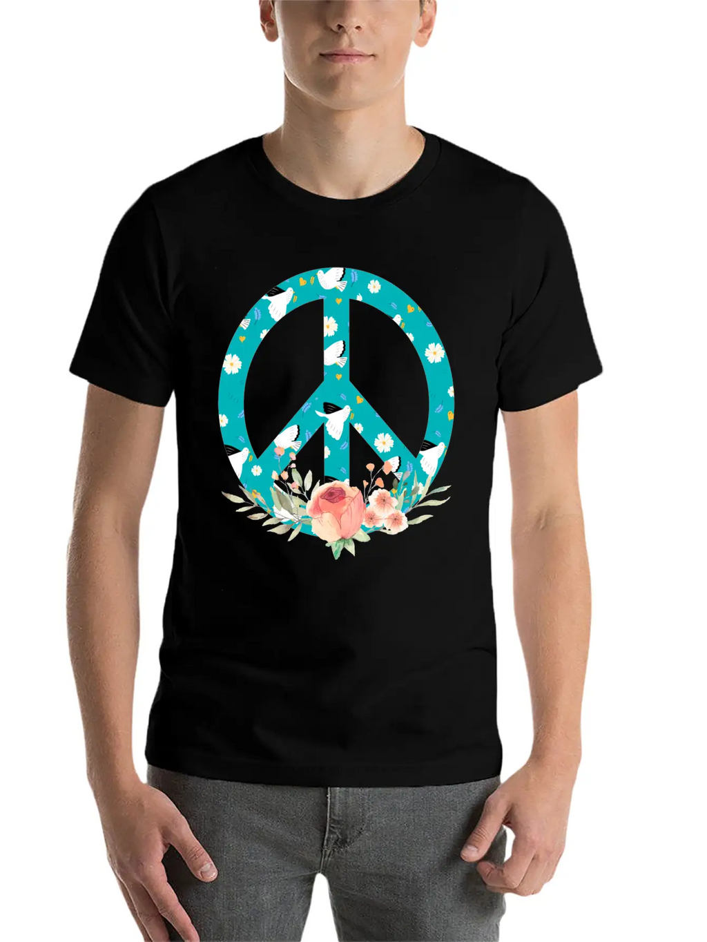 Make Peace Not War - Peace Sign Logo Unisex Short Sleeve Soft Cotton T-Shirt – Casual Everyday Wear