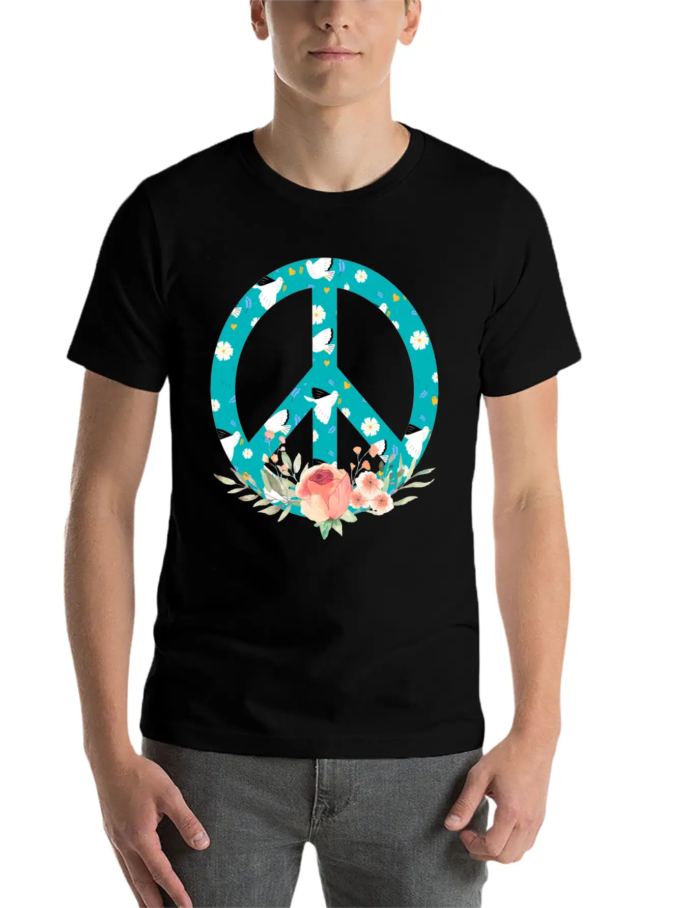 Make Peace Not War - Peace Sign Logo Unisex Short Sleeve Soft Cotton T-Shirt – Casual Everyday Wear