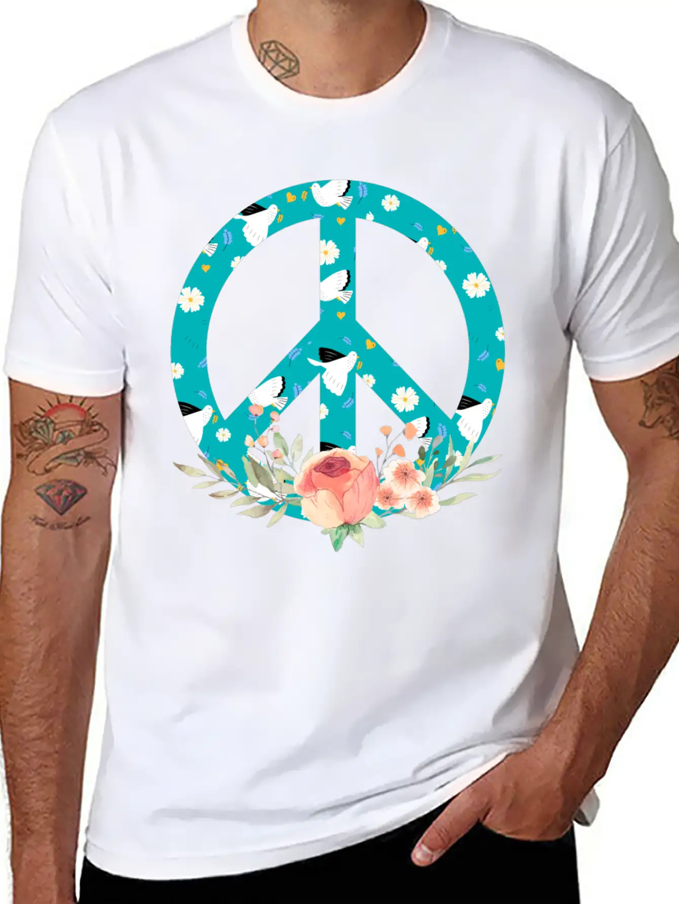 Make Peace Not War - Peace Sign Logo Unisex Short Sleeve Soft Cotton T-Shirt – Casual Everyday Wear