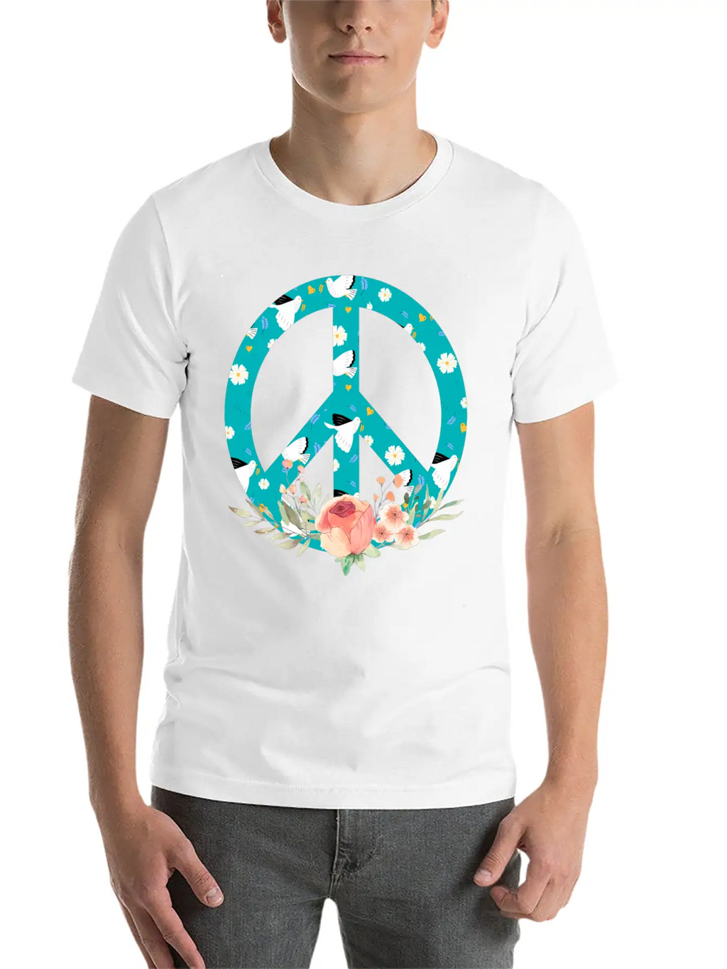 Make Peace Not War - Peace Sign Logo Unisex Short Sleeve Soft Cotton T-Shirt – Casual Everyday Wear