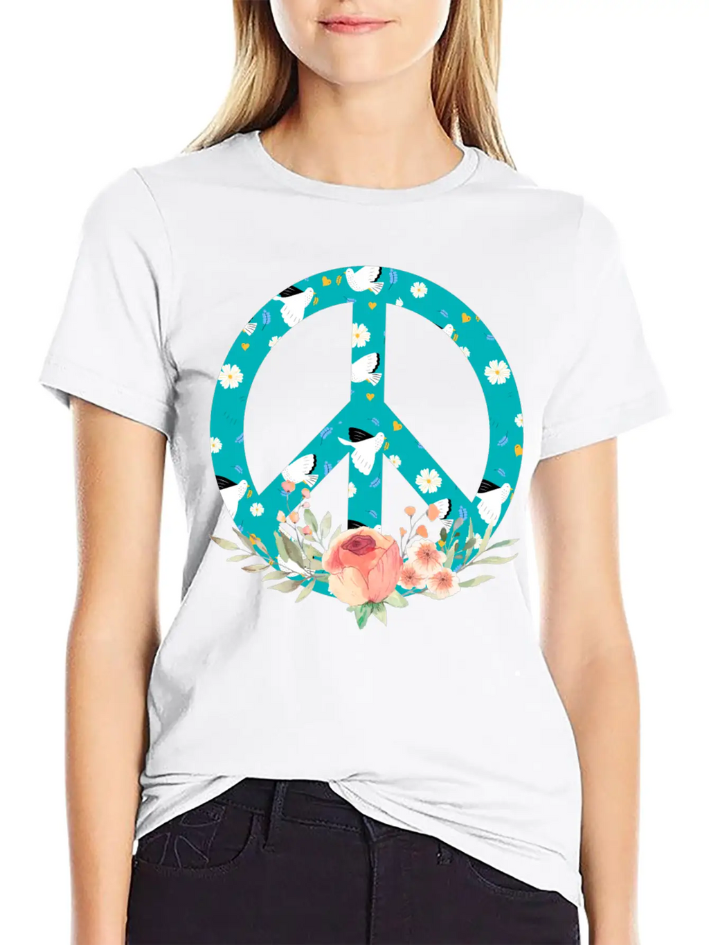 Make Peace Not War - Peace Sign Logo Unisex Short Sleeve Soft Cotton T-Shirt – Casual Everyday Wear