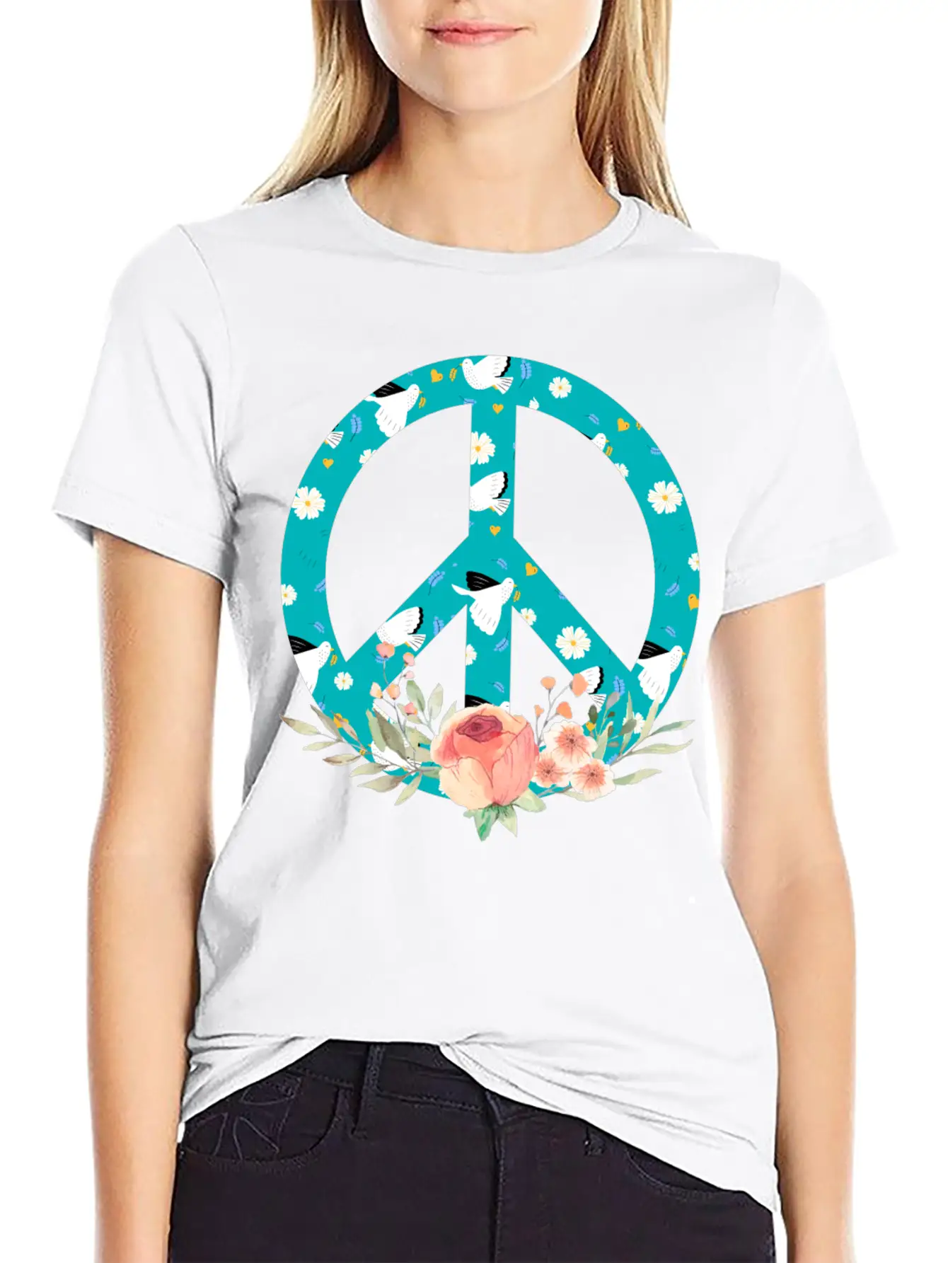 Make Peace Not War - Peace Sign Logo Unisex Short Sleeve Soft Cotton T-Shirt – Casual Everyday Wear
