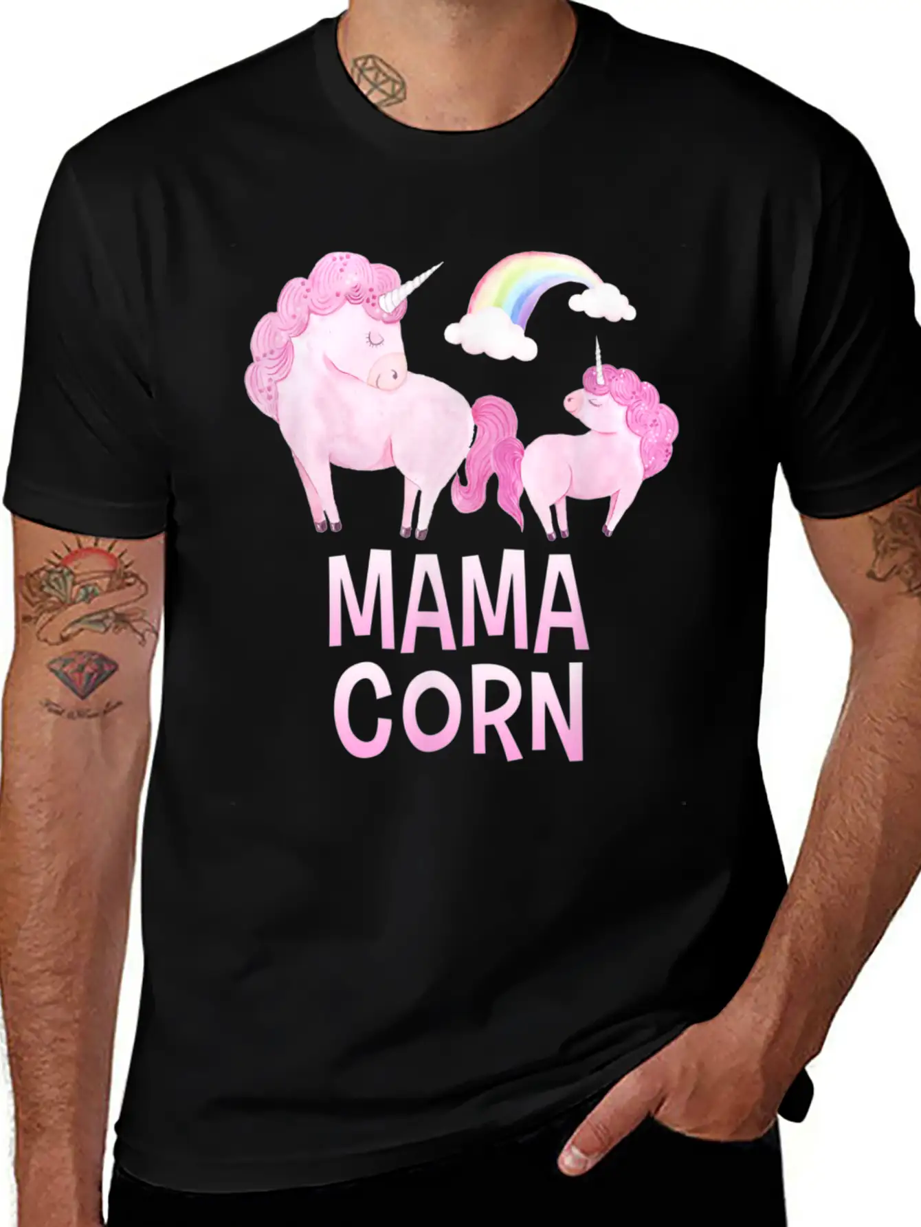 Mama Corn Greek Mom Unicorn Baby Shower T Shirt Stylish Everyday T-Shirt – Unisex Basic Cotton Tee