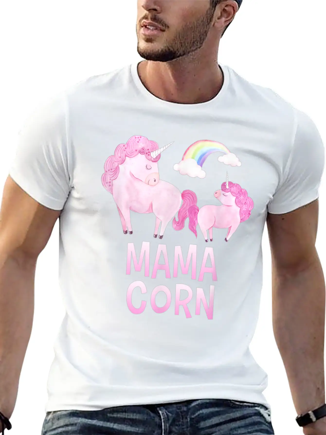 Mama Corn Greek Mom Unicorn Baby Shower T Shirt Stylish Everyday T-Shirt – Unisex Basic Cotton Tee