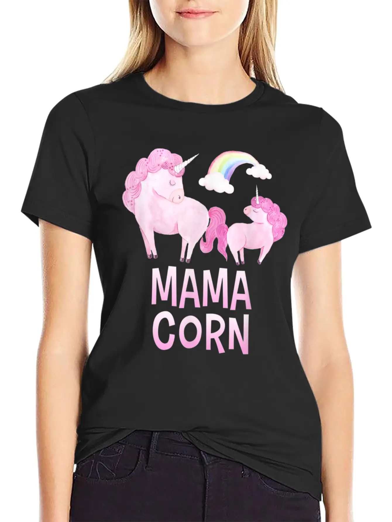 Mama Corn Greek Mom Unicorn Baby Shower T Shirt Stylish Everyday T-Shirt – Unisex Basic Cotton Tee