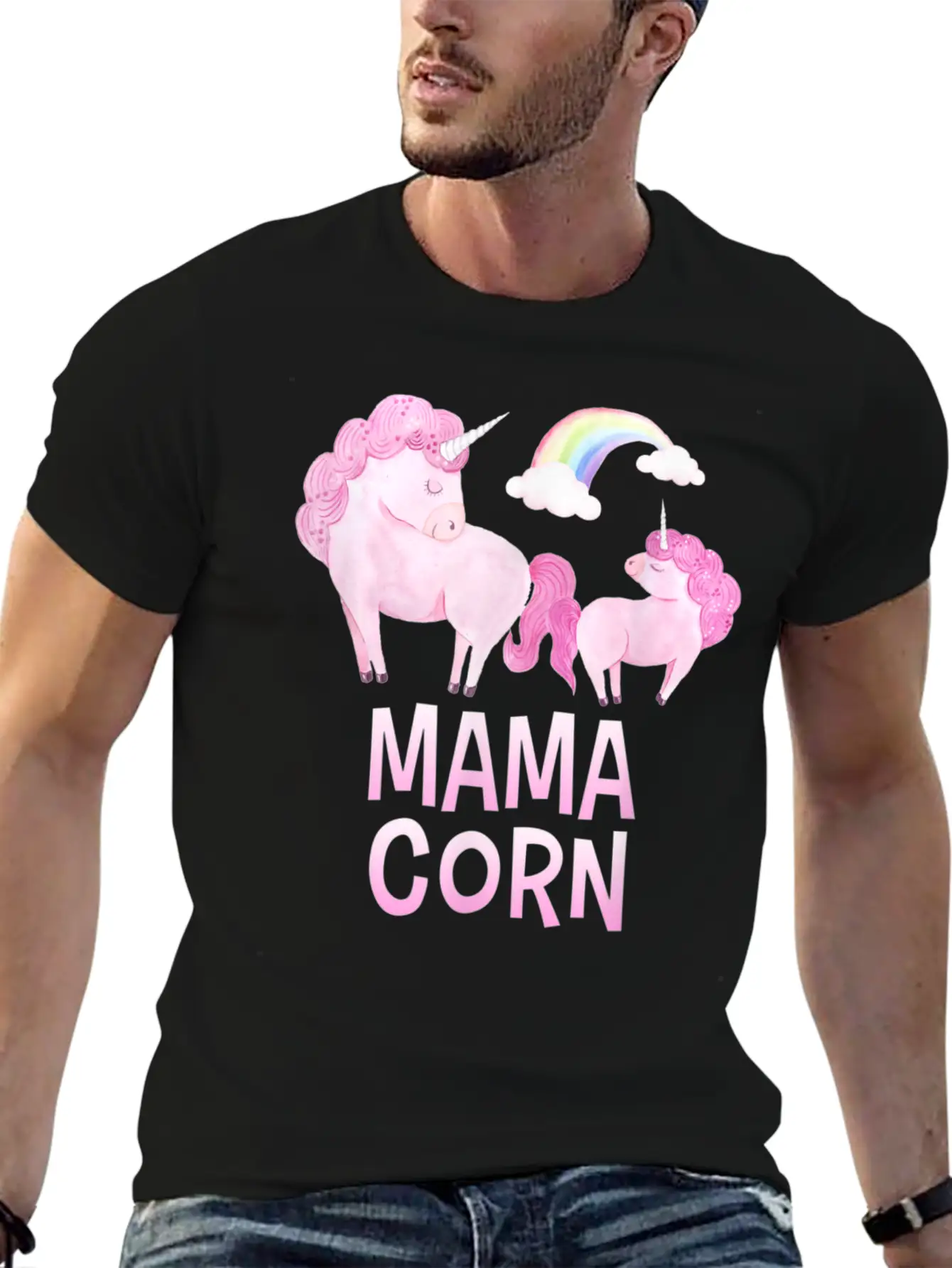 Mama Corn Greek Mom Unicorn Baby Shower T Shirt Stylish Everyday T-Shirt – Unisex Basic Cotton Tee