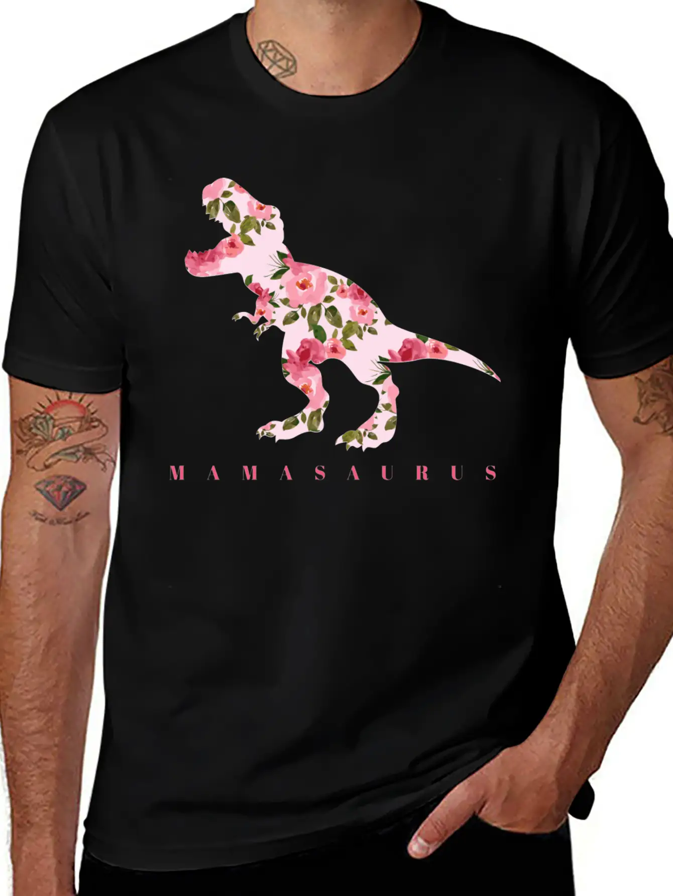Mamasaurus With Cute Floral Dinosaur Unisex Casual T-Shirt – Clean Design For Daily Comfort