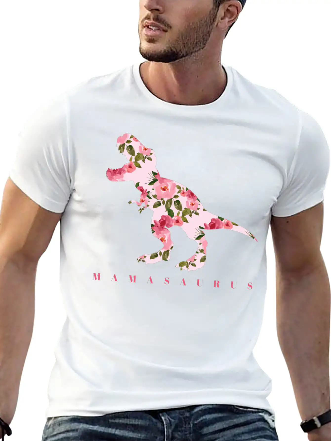 Mamasaurus With Cute Floral Dinosaur Unisex Casual T-Shirt – Clean Design For Daily Comfort