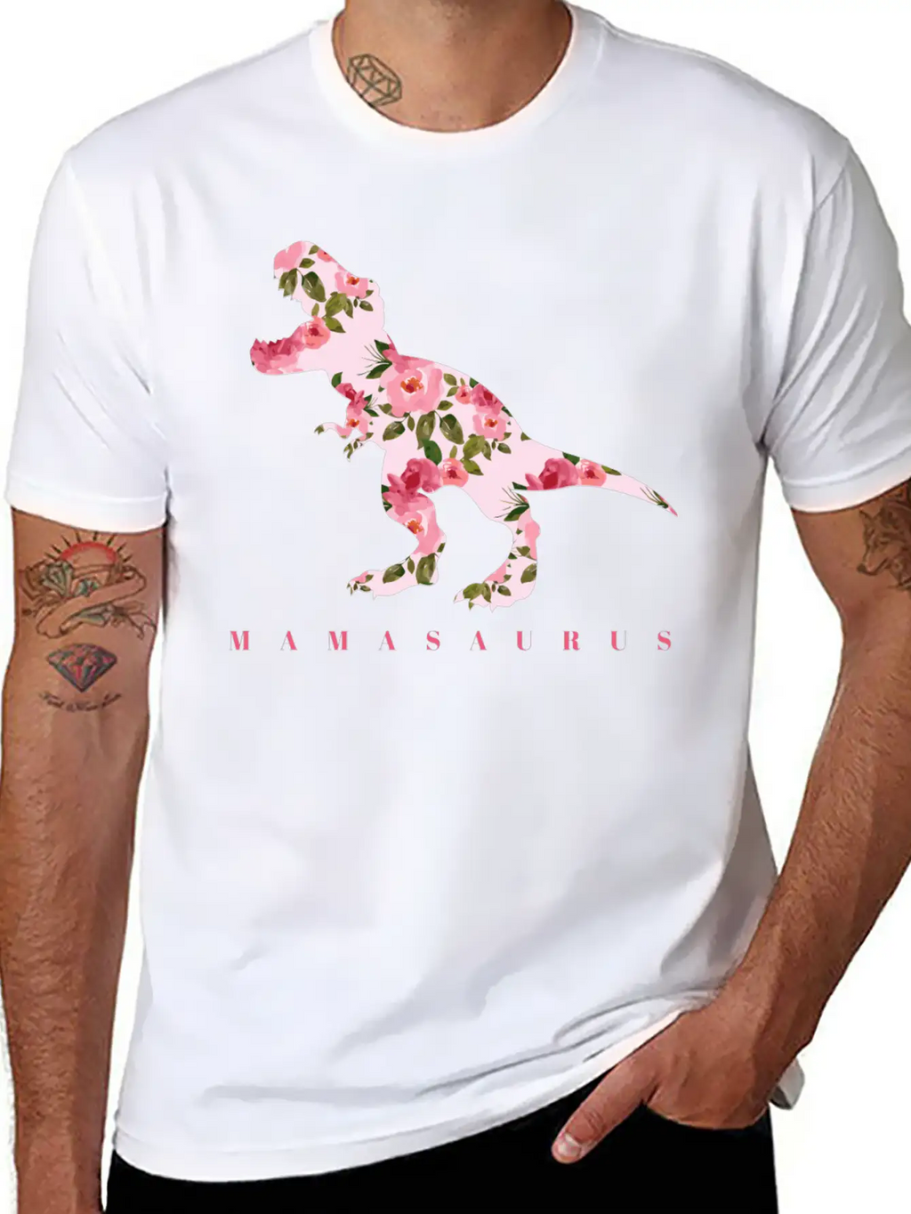 Mamasaurus With Cute Floral Dinosaur Unisex Casual T-Shirt – Clean Design For Daily Comfort