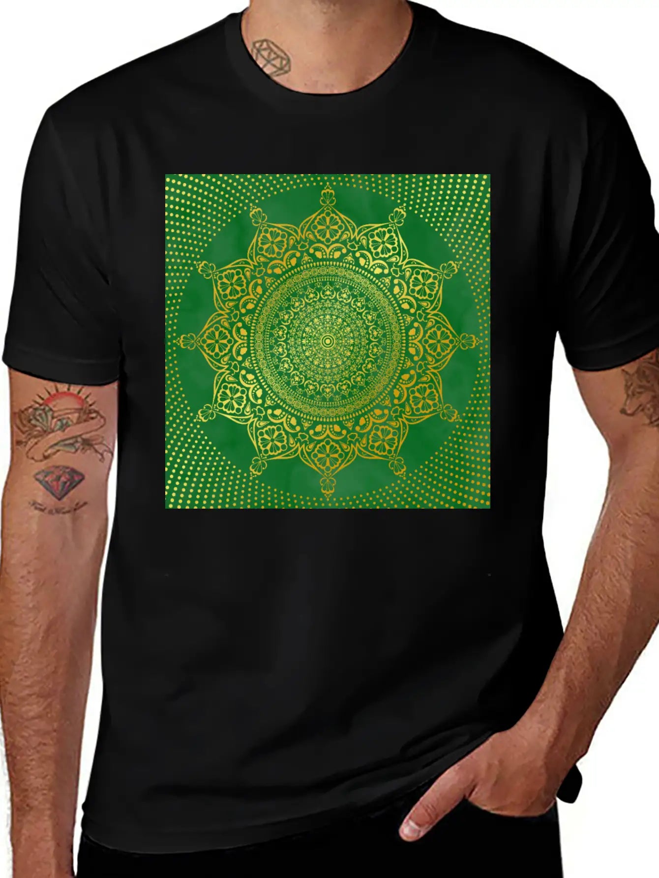 Mandala Marble Green Gold Essential Cotton Tee For Daily Outfits – Unisex Style