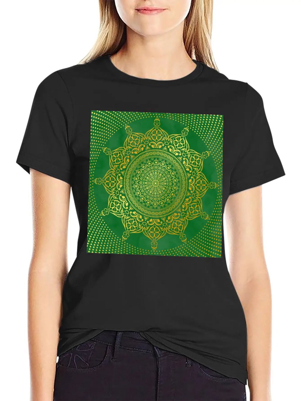 Mandala Marble Green Gold Essential Cotton Tee For Daily Outfits – Unisex Style