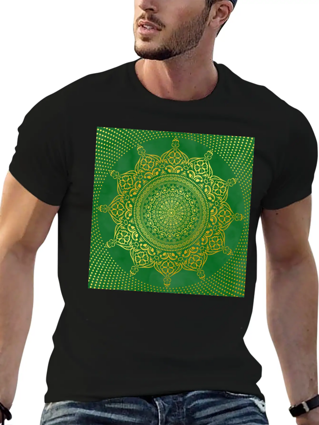 Mandala Marble Green Gold Essential Cotton Tee For Daily Outfits – Unisex Style