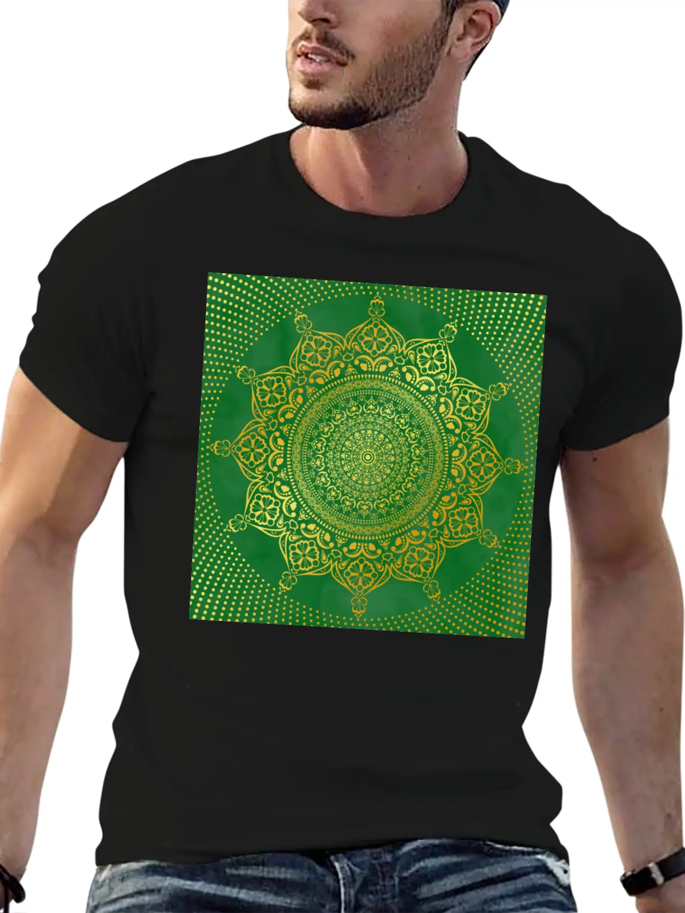 Mandala Marble Green Gold Essential Cotton Tee For Daily Outfits – Unisex Style