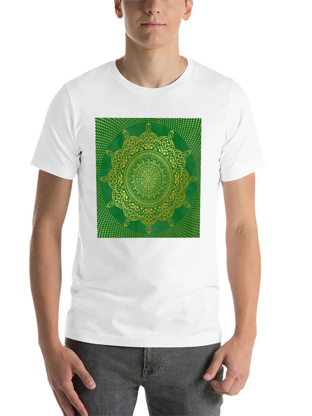 Mandala Marble Green Gold Essential Cotton Tee For Daily Outfits – Unisex Style