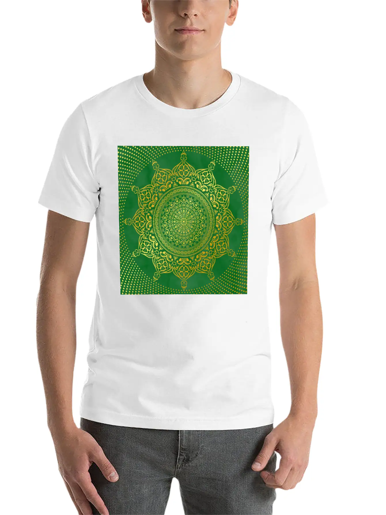 Mandala Marble Green Gold Essential Cotton Tee For Daily Outfits – Unisex Style