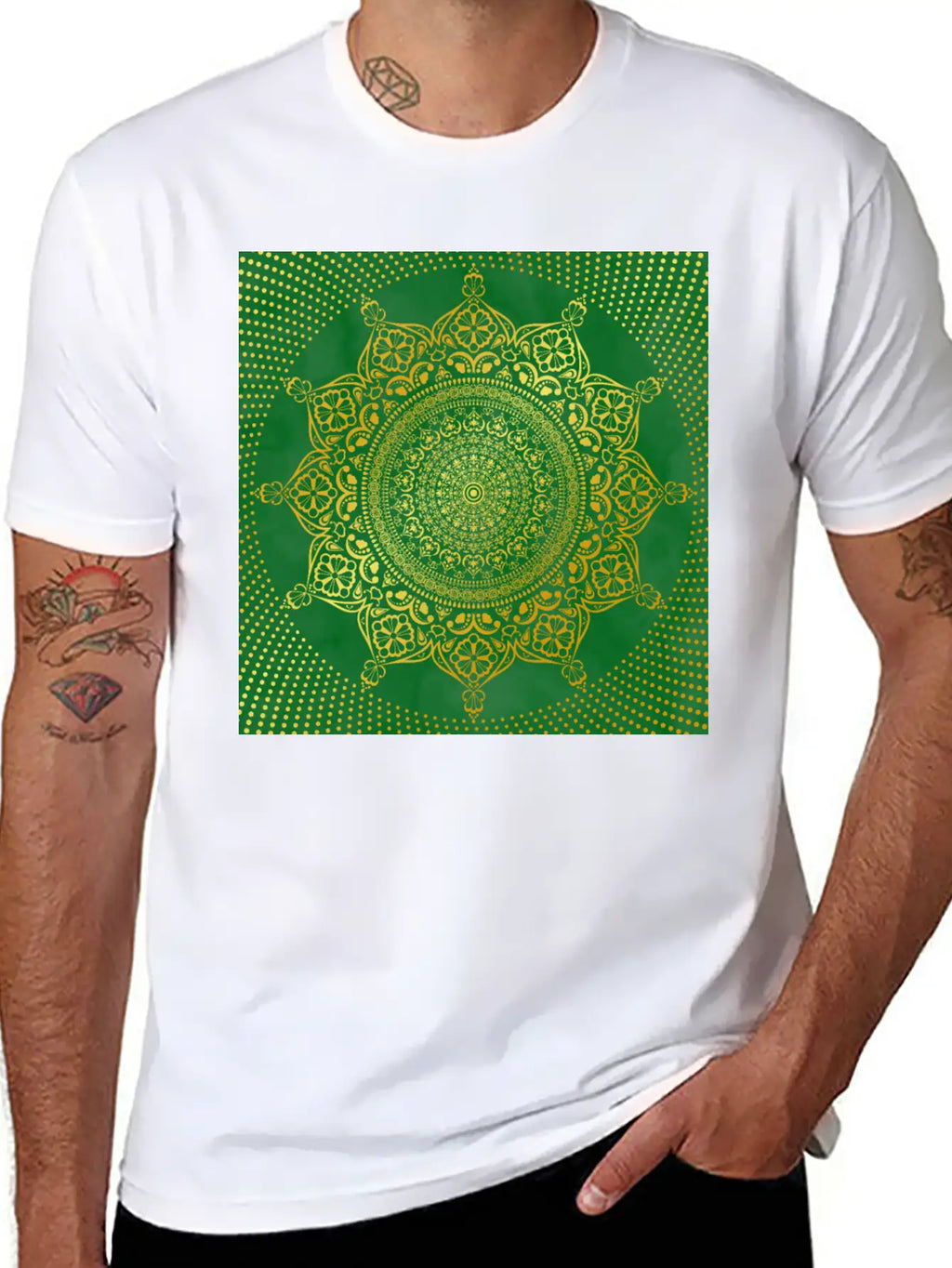 Mandala Marble Green Gold Essential Cotton Tee For Daily Outfits – Unisex Style