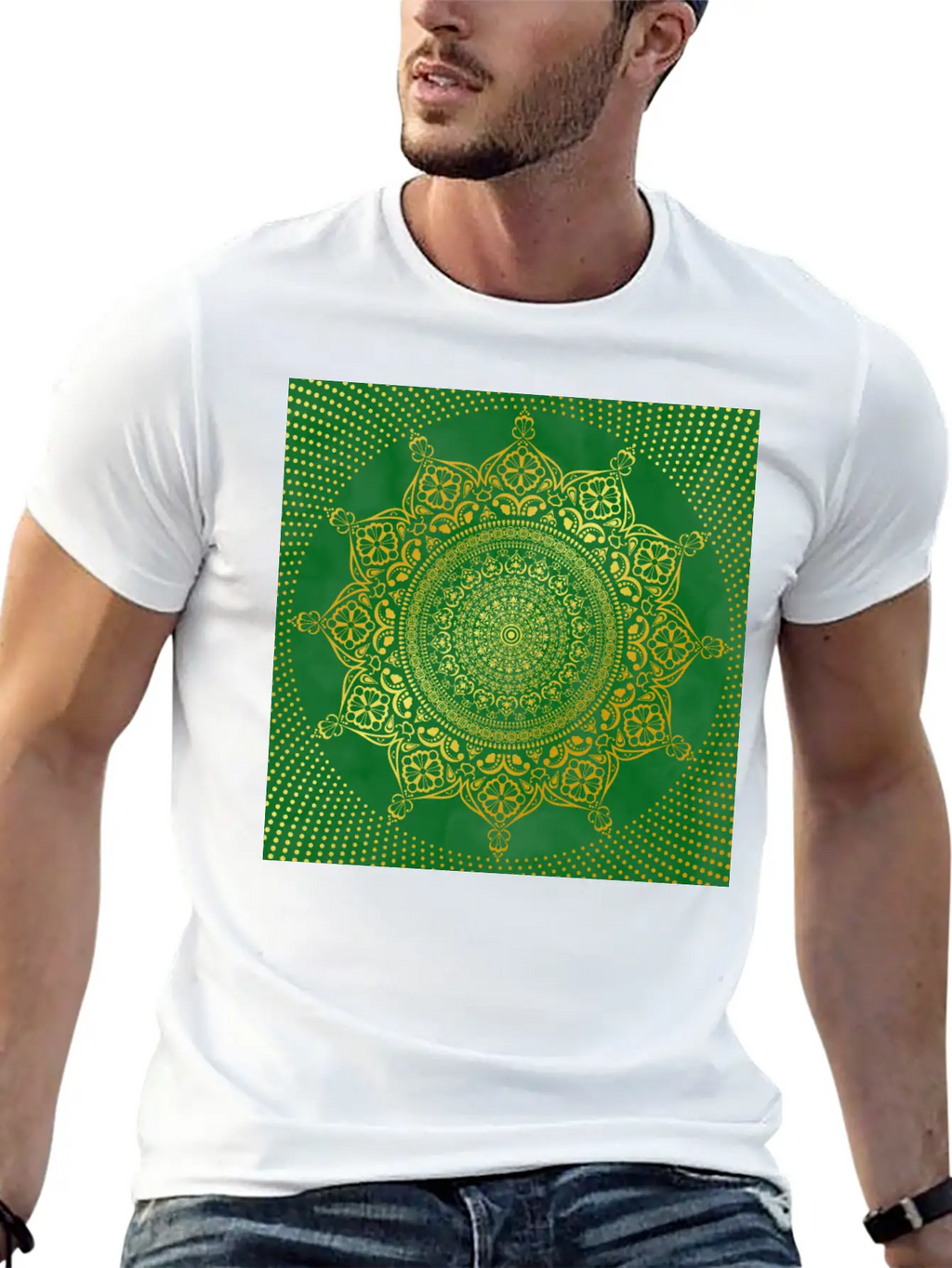 Mandala Marble Green Gold Essential Cotton Tee For Daily Outfits – Unisex Style