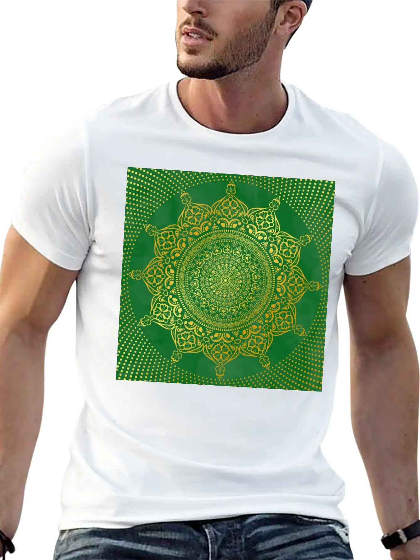Mandala Marble Green Gold Essential Cotton Tee For Daily Outfits – Unisex Style